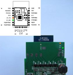 PCB C-Chip C-8133U with BK7231S PCB with C-Chip C-8133U module based on BK7231S and pinout diagram.