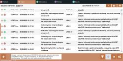 Zrzut ekranu z historią błędów w systemie ECU pojazdu, z listą kodów błędów.