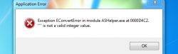 Błąd aplikacji z powodu ASHelper.exe.