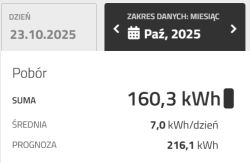 Zrzut ekranu pokazujący zużycie energii elektrycznej za październik 2025