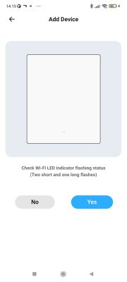 App screen for adding a device, asking about the Wi-Fi LED indicator flashing status.