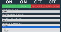 Control panel with switch buttons and dropdown setting menus
