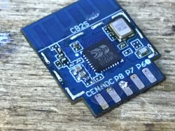 Tuya CB2S module with BK7231N chip and pad markings on the board.