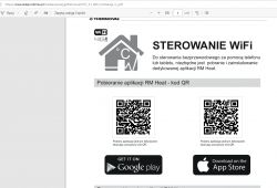 Instructions for downloading the RM Heat app with QR codes in Polish.