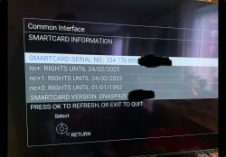 Widok menu telewizora z informacjami o karcie Canal+.
