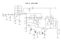Schemat wzmacniacza basowego EVB-10 z układem TL072 i TDA2030