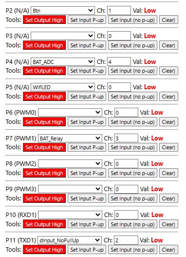 Screenshot showing a configuration template code snippet for an IoT device, detailing GPIO pin assignments.