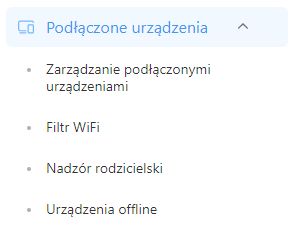 Menu routera ZTE z opcjami zarządzania urządzeniami i kontroli rodzicielskiej