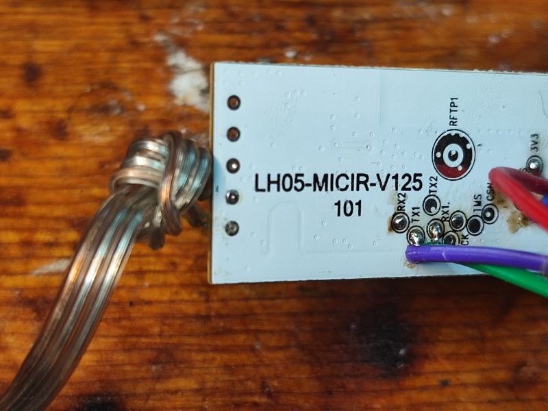 PCB LH05-MICIR-V125 with Soldered Wires Image of a PCB labeled LH05-MICIR-V125 with soldered wires.