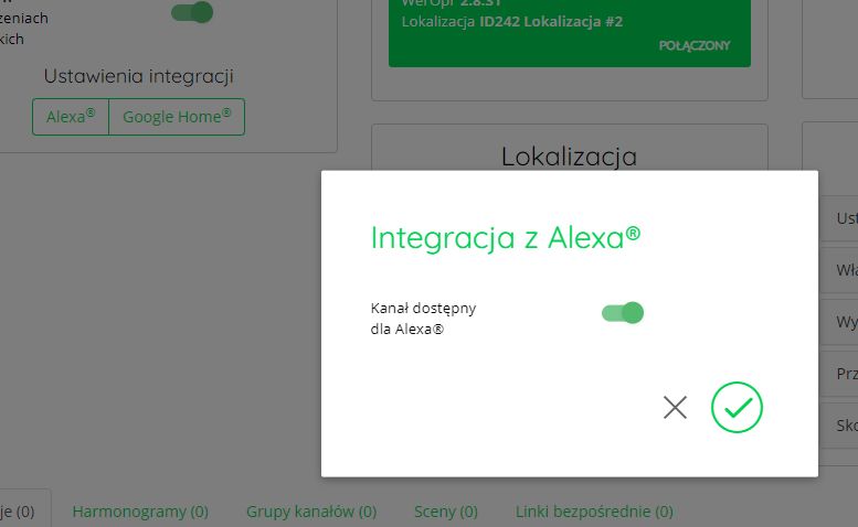 Zrzut ekranu pokazujący integrację Supla z Alexa.