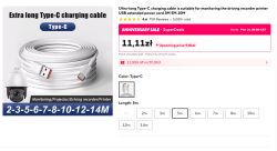 Zrzut oferty AliExpress na bardzo długi kabel USB‑A do USB‑C, długość 5 m i cena 11,11 zł