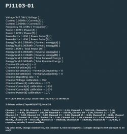 Graphical user interface for the PJ-1103A unit showing various statistics.