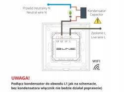 Wiring diagram for B-LINE WiFi switch with capacitor, neutral N wire, and live L supply