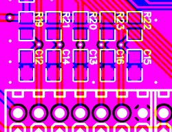 PCB layout with component placements and traces.