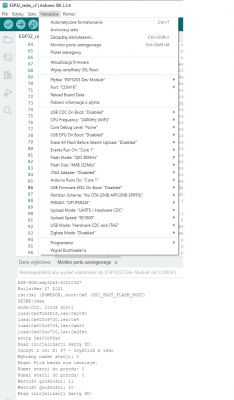 Screenshot of Arduino IDE with ESP32S3 board settings.