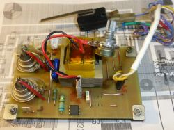 Simple Welder Circuit on PCB Circuit board with control system featuring transformers and electronic components.