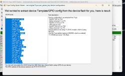 Screenshot showing Tuya device GPIO config in JSON format using BK7231 Flasher