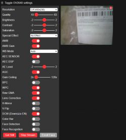 ESP32-Cam User Interface with Settings and Preview ESP32-Cam camera settings interface