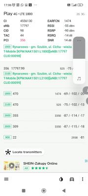Zrzut ekranu aplikacji NetMonster z informacją o sieci LTE operatora Play.