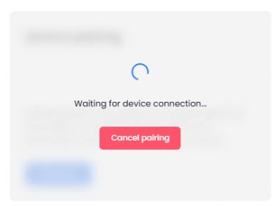 Dialog box with the message Waiting for device connection... and a Cancel pairing button.