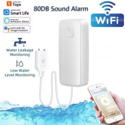 Tuya water sensor with 80 dB alarm and WiFi functionality.