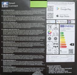 LSC Connect Smart Neon LED Strip 3m Packaging Packaging of LSC Connect Smart Neon LED Strip 3m with instructions in multiple languages.