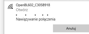 Windows dialog showing connection attempt to Wi-Fi network OpenBL602_C305B918