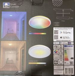 LSC Smart Connect Ceiling Light Packaging Packaging of the LSC Smart Connect ceiling light with RGB and tunable white options.