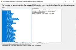 Screenshot of the Tuya Config Quick Viewer program displaying device GPIO configuration.
