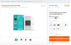 Sonoff Pow Elite switch and product packaging on an online store page.