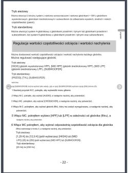 Strona z instrukcji obsługi radia samochodowego Pioneer DEH-S520BT z opisem trybów systemu i regulacji częstotliwości odcięcia.