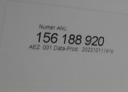Naklejka z numerem ANC 156188920 i datą produkcji 202210111916