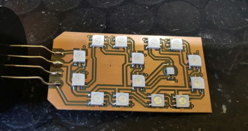 PCB with 15 WS2812B LEDs arranged in a seven-segment display pattern