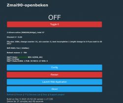 Screenshot of the ZMAi90-openbeken interface showing driver and MQTT connection information.