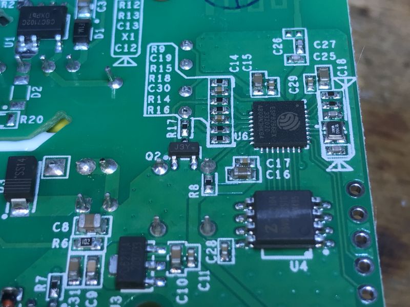 Interior of WS-04H1 with ESP8266 Chip Interior of the WS-04H1 device, showing electronic components.