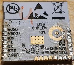 Image of the desoldered CUCO-KK-R-V1.2 module with visible pin markings.