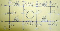 Hand-drawn schematic of LC filter with a varistor