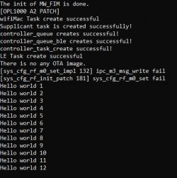 Screenshot showing a software startup log with messages of successful task creations and errors related to the initialization of various functions.
