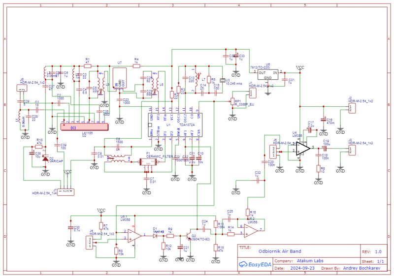 Schemat odbiornika Air Band z różnymi elementami elektronicznymi.