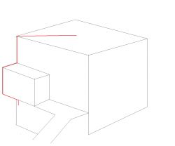 Isometric drawing of cubes with 90-degree bend lines.