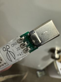 Close-up of an LED connector with a USB-C-like end.