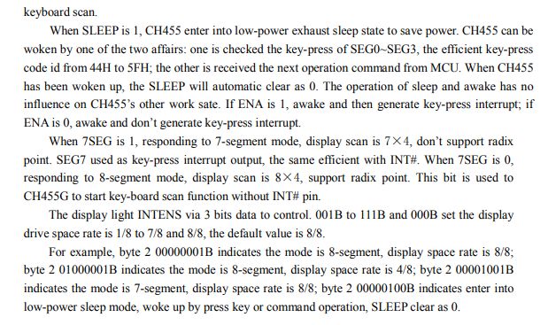 Fragment dokumentacji technicznej kontrolera wyświetlacza CH455