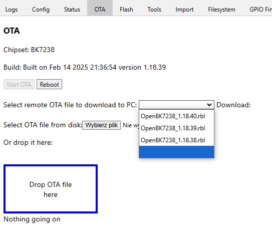 Screenshot of the OTA interface for the BK7238 chipset.