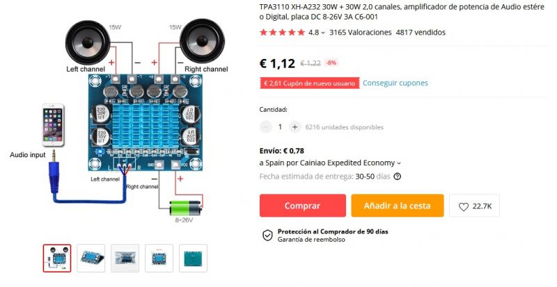 Moduł wzmacniacza TPA3110D2.