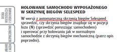 Fragment instrukcji obsługi dotyczący holowania samochodu z automatyczną skrzynią biegów Selespeed