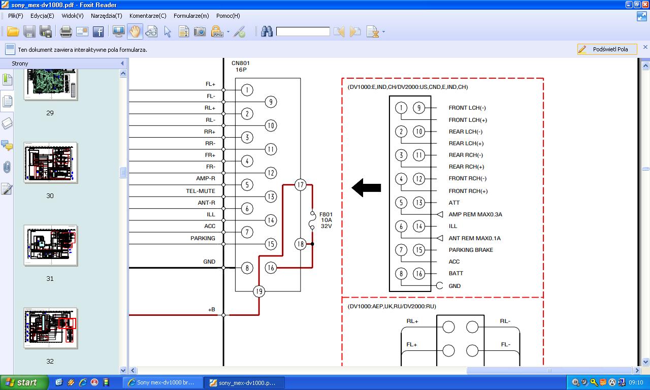 Sony mex-dv1000 brak zielonobiałego kabla - elektroda.pl