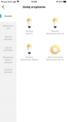 AigoSmart Device Addition Menu Device addition menu in the app with light selection options.