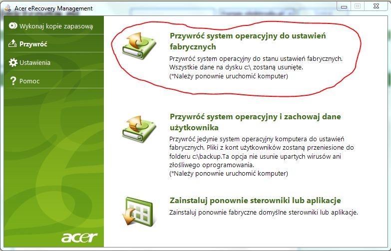 Erecovery management. Acer Recovery Management. Acer ERECOVERY Management на русском. ERECOVERY. Как отформатировать ноутбук до заводских настроек виндовс 7