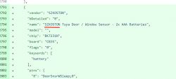 JSON code snippet with information about a door/window sensor.