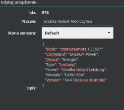 Screenshot of active power sensor configuration interface with Tasmota.